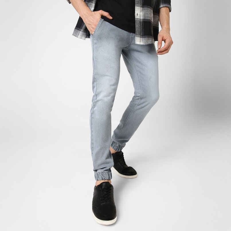 Urbano Fashion Men's Light Grey Slim Fit Stretch Jogger Jeans-36