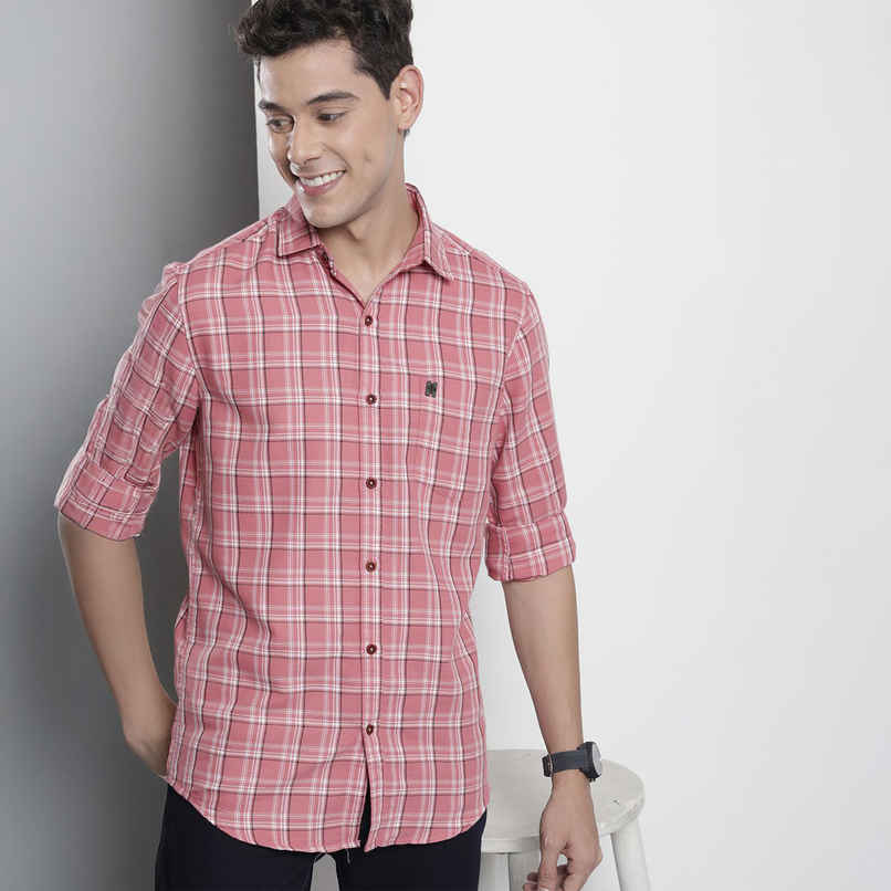 The Indian Garage Co Men's Regular Fit Checkered Casual Shirt | Pink - XL