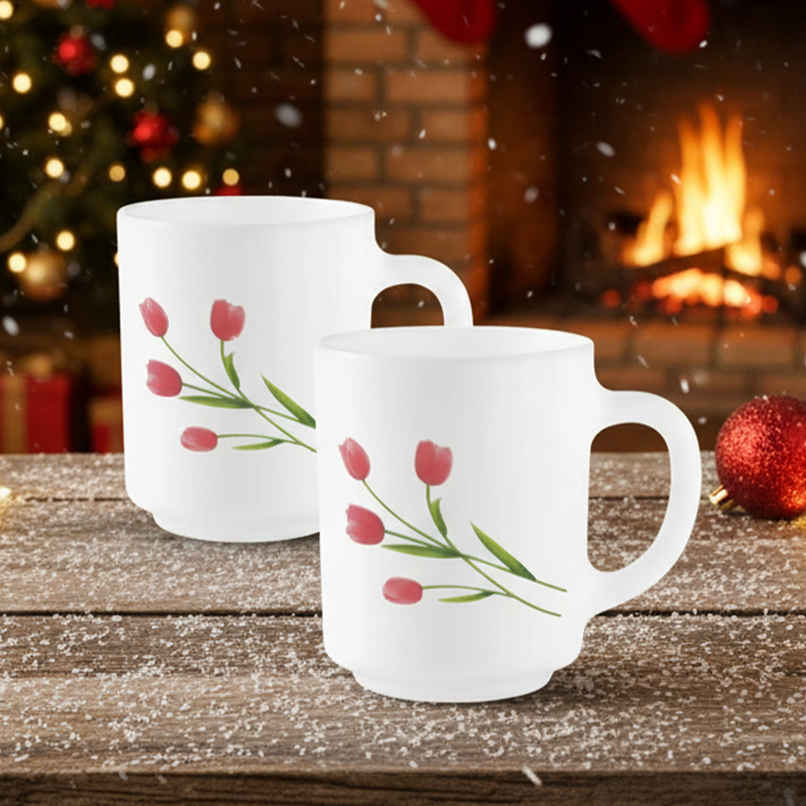 La Opala Novo Coffee Mug Grace 250 ml Set of 2 Radiant Curves Opal Glass Mugs for Tea & Coffee White La Opala Novo Coffee Mug Grace 250 ml Set of 2 Radiant Curves Opal Glass Mugs for Tea & Coffee White