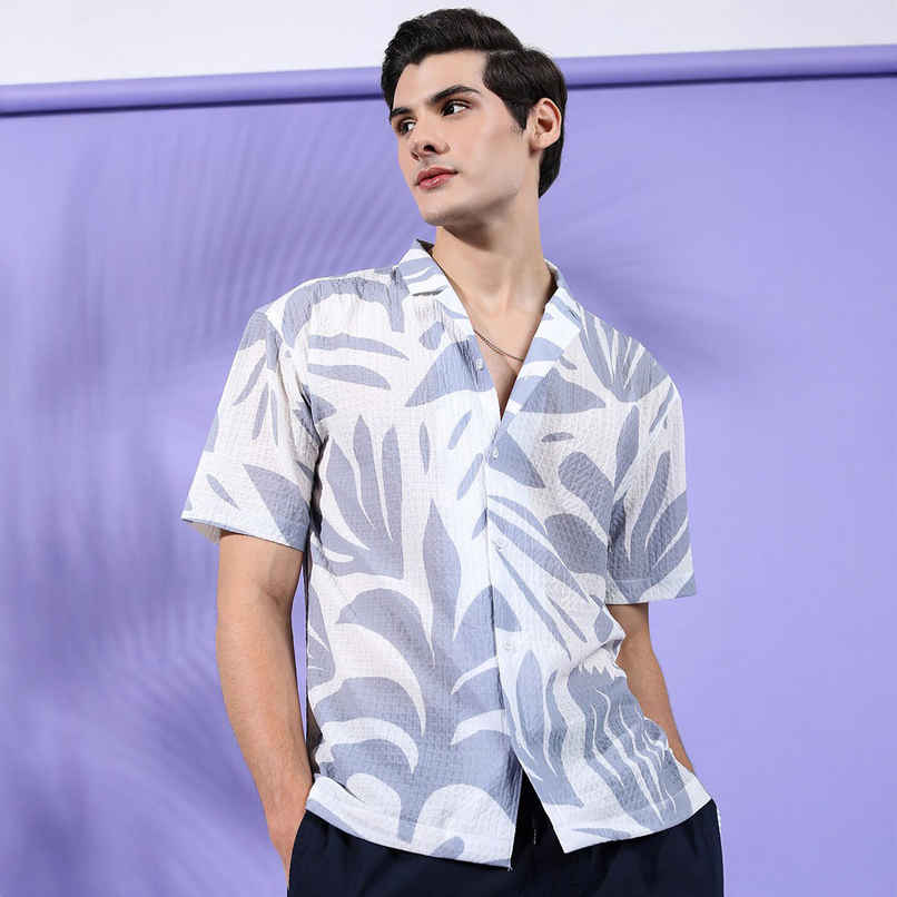 The Indian Garage Co Men's Relaxed Fit Floral Printed Casual Shirts | Grey - XL