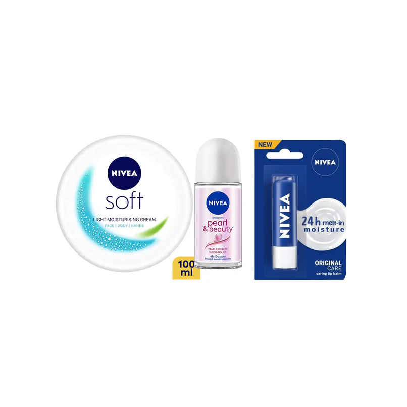 Nivea Essential Care Combo | Original Lip Balm | Deo Roll On | Light Moisturising Cream