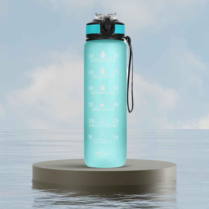 Solara Tritan Motivational Water Bottle for Travel, Office, School, Gym | Cool Aqua | 1 L