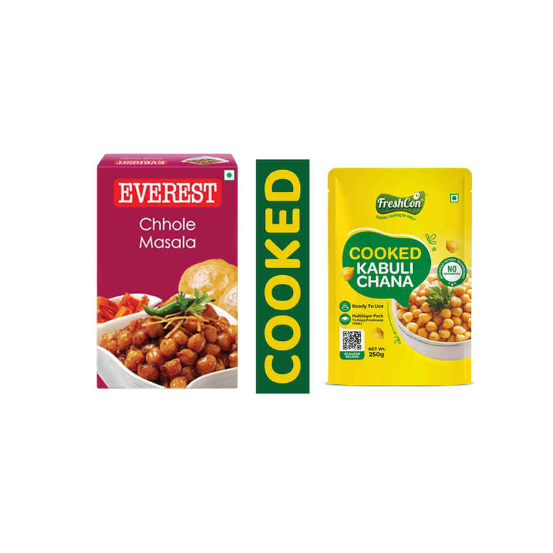Everest Chhole Masala (50g) & Freshcon Cooked Kabuli Chana | Chickpeas (250g) Combo 