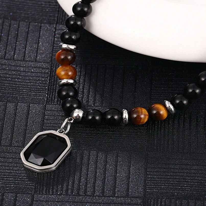 Fashion Frill Men's Beaded Pendant Chain Black Onesize
