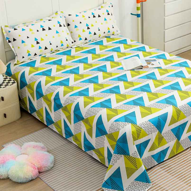 Story@home 144 TC Cotton Double Abstract Flat Bedsheet | Green, White | 98 x 89 in Story@home 144 TC Cotton Double Abstract Flat Bedsheet | Green, White | 98 x 89 in