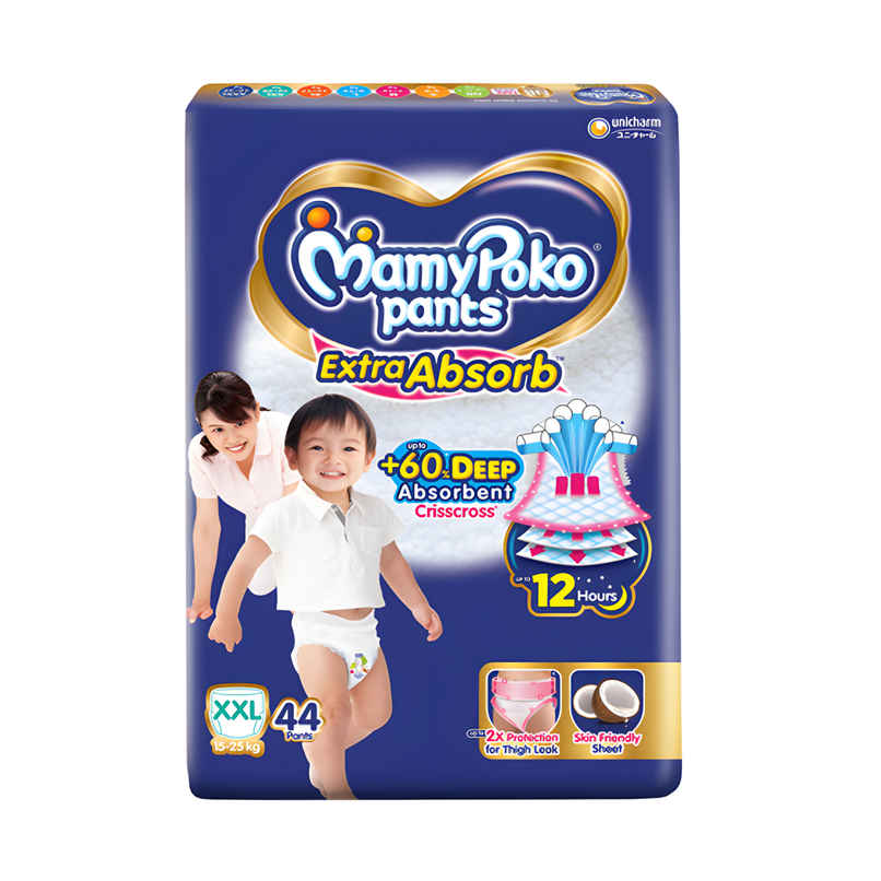 Mamypoko Extra Absorb Baby Diapers | Pant Style | 2XL | 44 pcs