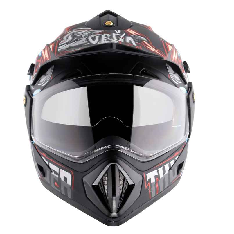 Vega Off Road D/V Thunder Lightweight Full Helmet- Dull Black Red - L