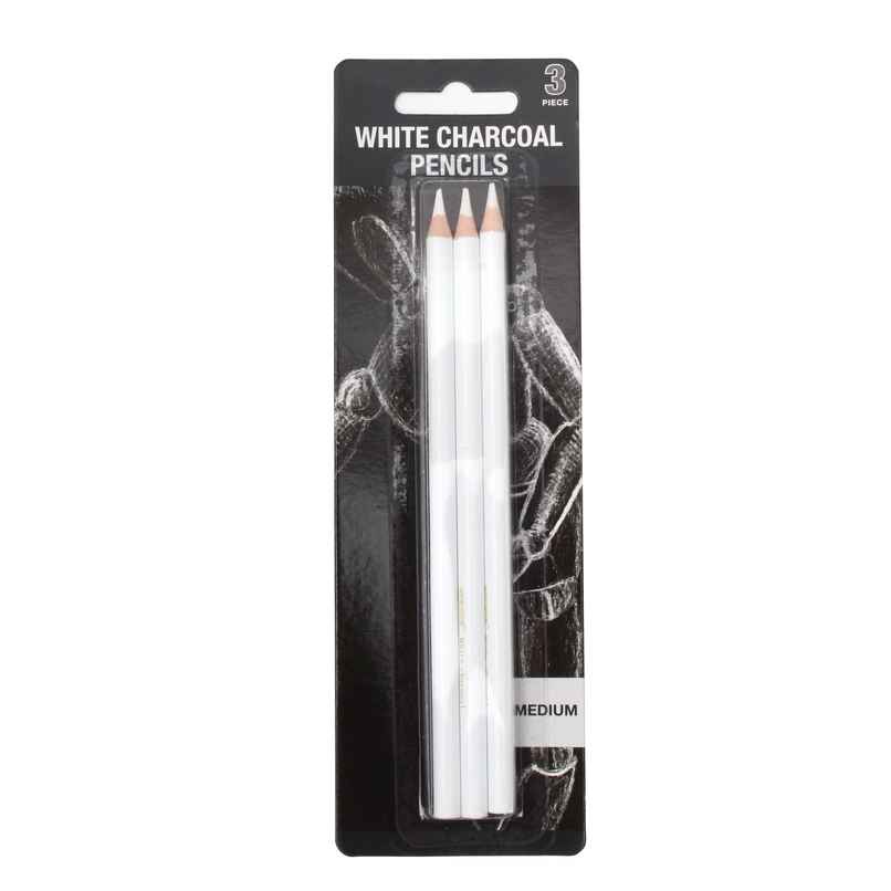 Chrome 3 Pcs White Medium Charcoal Art Drawing Pencils Set For Dark Tinted Paper