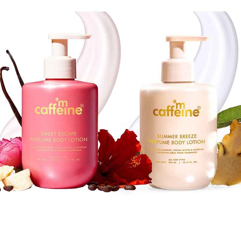 Mcaffeine Sweet Escape Perfume Body Lotion With Niacinamide - Cocoa Butter| Fruity-Floral Fragrance (300g) & Mcaffeine Summer Breeze Perfume Body Lotion With Niacinamide - Cocoa Butter|Fresh Aquatic Fragrance (300g) Combo