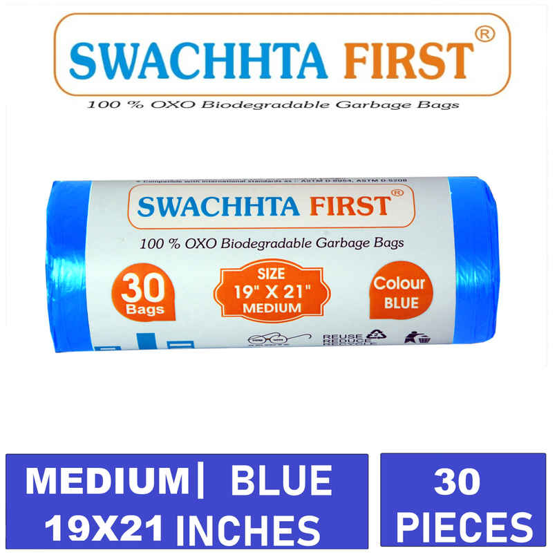 Swachhta First Oxo Bio Degradable Garbage Bags - Blue Medium (19 x 21 Inches) Swachhta First Oxo Bio Degradable Garbage Bags - Blue Medium (19 x 21 Inches)