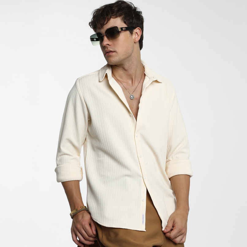 Campus Sutra Men's Stripe-Creased Shirt | Yellow - S