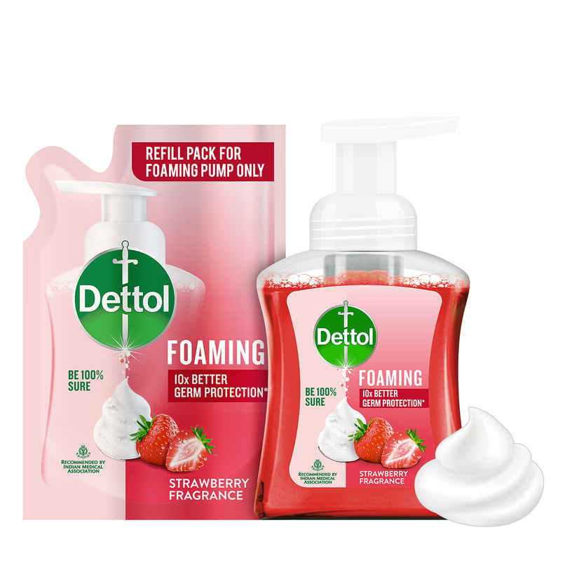 Dettol Strawberry Foaming Hand Wash | Pump and Refill Combo Dettol Strawberry Foaming Hand Wash | Pump and Refill Combo