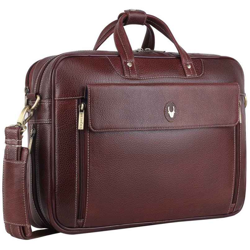Wildhorn Men's Solid Leather 25 L Laptop Bag | Maroon - 15.6 Inches