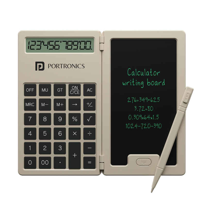 Portronics Ruffpad Calc Mini 2 In 1 Lcd Writing Pad With Digital Calculator - Grey