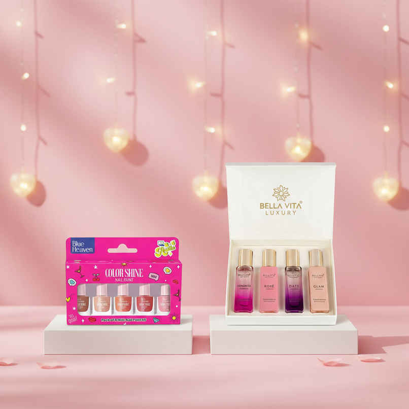 Blue Heaven Color Shine Nail Polish Kit  (5pcs) & Bella Vita Organic Luxury Perfumes Gift Set For Women  (80ml) Combo