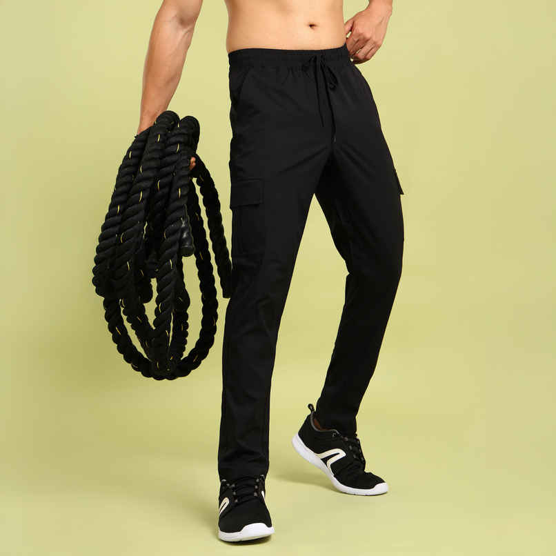 Technosport Men Poly Solid Relax Fit Sports Cargo Trackpants with TS FLEXI | Black | 2XL