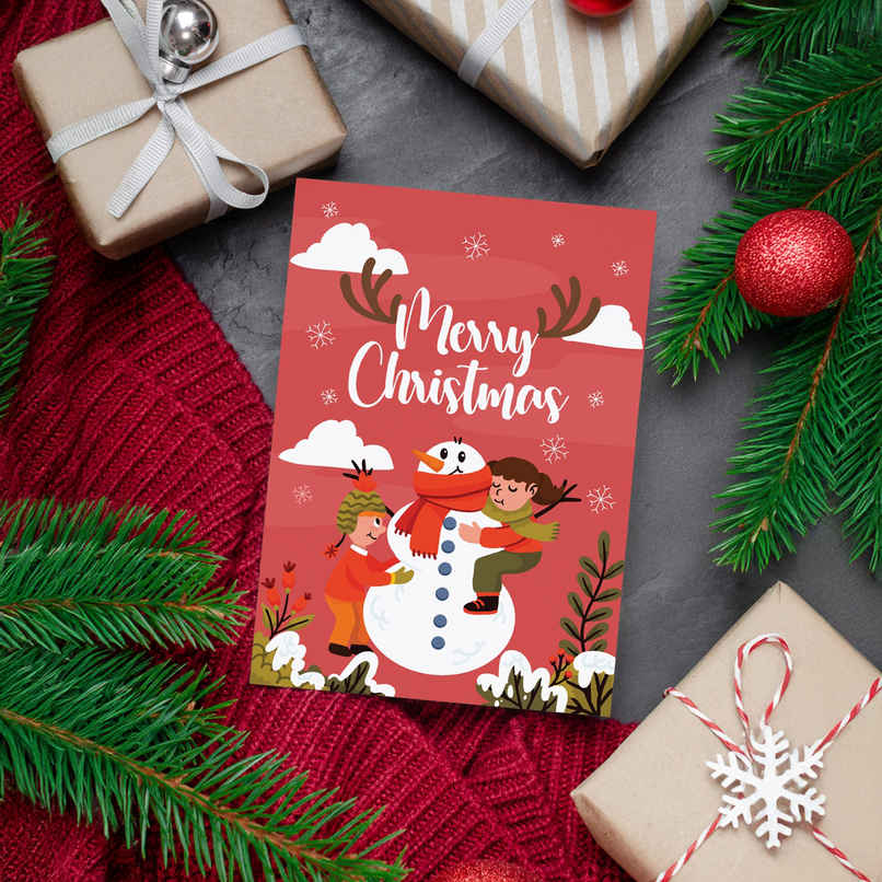 Red Snowman Merry Christmas Greeting Card | Mad Over Print