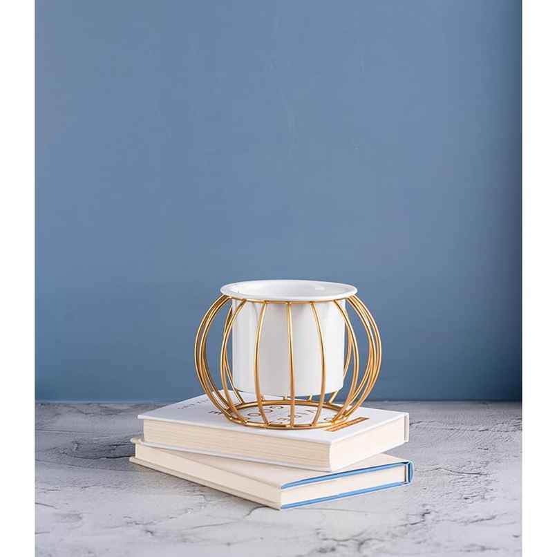 Nurturing Green - Gold Metal Planter Stand for Home Decor | Style: Round | Size: 6Inch x 4.5Inch Nurturing Green - Gold Metal Planter Stand for Home Decor | Style: Round | Size: 6Inch x 4.5Inch