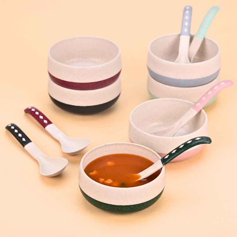 Eha Soup Bowls & Spoons | 250 ml | Set Of 6 - Multi Color