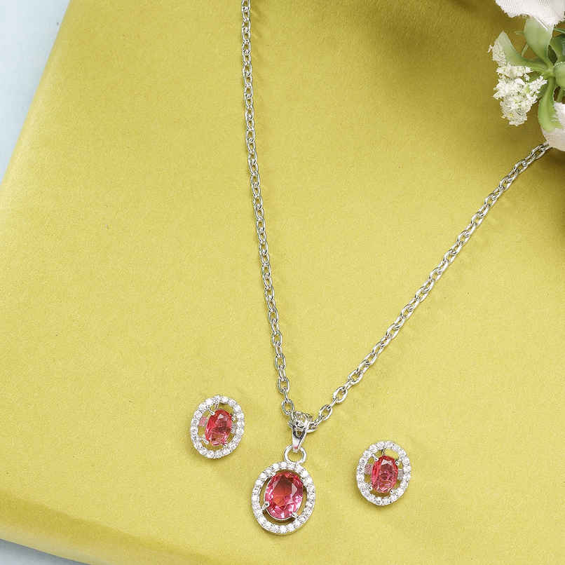 Zeneme Rhodium Plated American Diamond Studded Necklace and Earrings For Women & Girls Zeneme Rhodium Plated American Diamond Studded Necklace and Earrings For Women & Girls