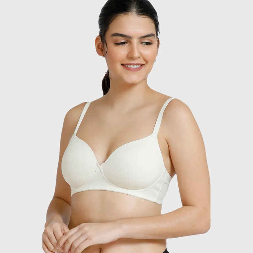 Zivame Women's Padded Non Wired 3/4th Coverage T-shirt Bra | White - 32D