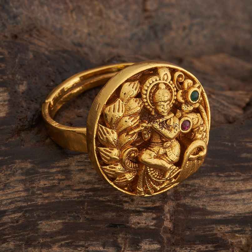 Kushal s Fashion Jewellery Ruby-Green Gold-Plated Synthetic Stones Antique Finger Ring | 435969