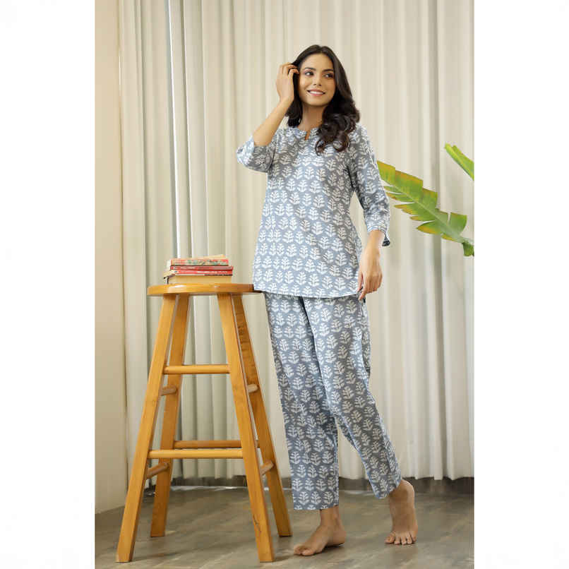 Sanskrutihomes Women's Printed Night Suit | Grey - M