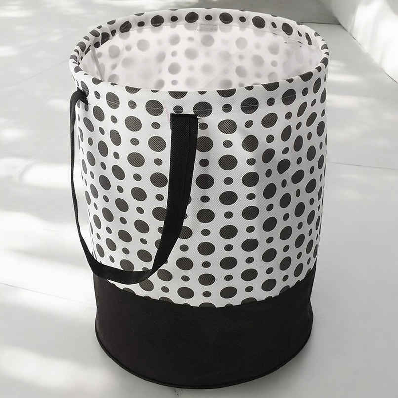 Kuber Industries Non-Woven 45 L Polka Dots Round Laundry Basket with Handle | White