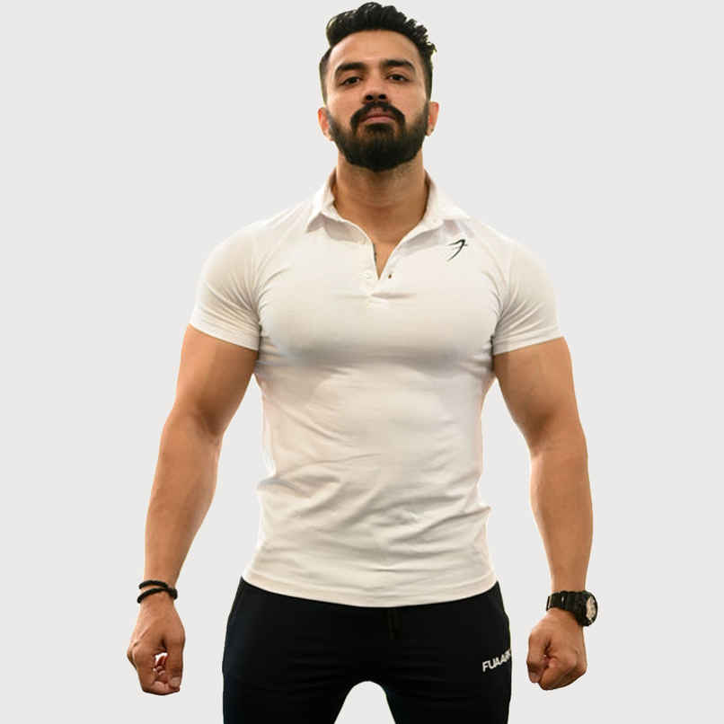 Fuaark Men's Polo GYM T-shirt | White - L Fuaark Men's Polo GYM T-shirt | White - L