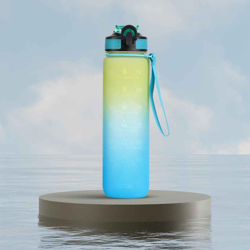 Solara Tritan Motivational Water Bottle for Travel, Office, School, Gym | Blue & Green | 1 L