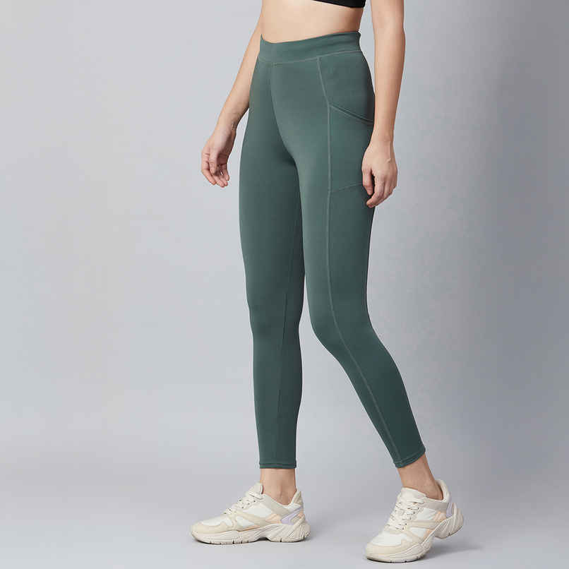 Blinkin Women's Gym Pants & Tights - Dark Green | Stretchable | With Side Pockets | M