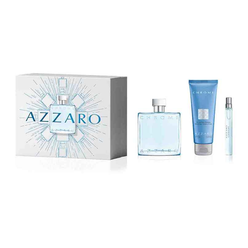 Azzaro Chrome Set for Men's | Eau De Toilette + Hair & Body Wash + Travel Size