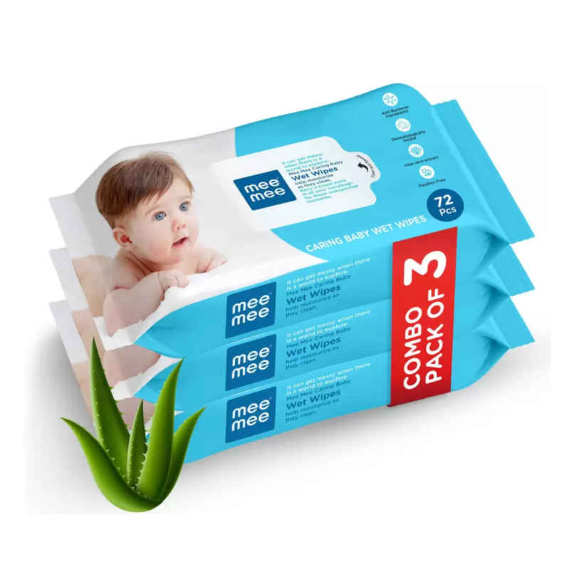 Mee Mee Caring Baby Wet Wipes With Aloe Vera and Vitamin E- Pack of 3 Mee Mee Caring Baby Wet Wipes With Aloe Vera and Vitamin E- Pack of 3