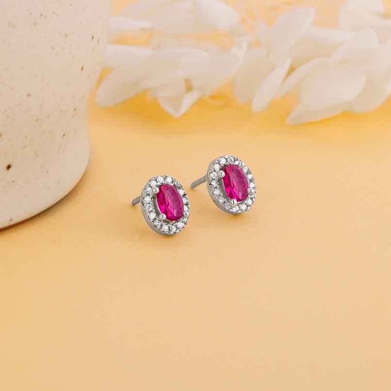 Giva Silver Pink Oval Halo Studs