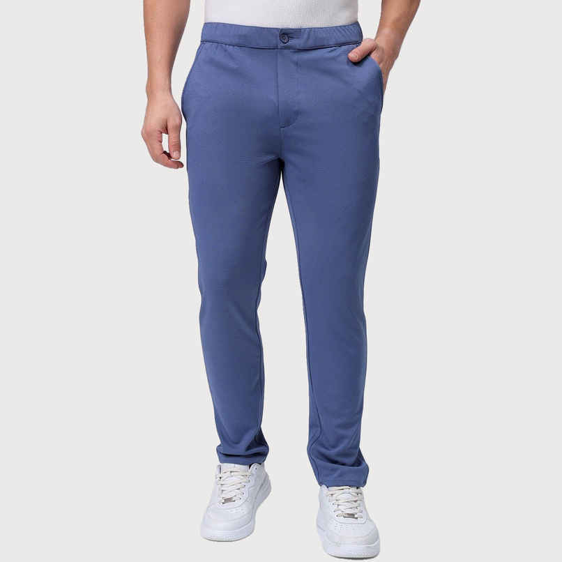 The Indian Garage Co Men Formal Slim Elemental Blue Textured Trousers - 32 | 1222-Knjgtr-16