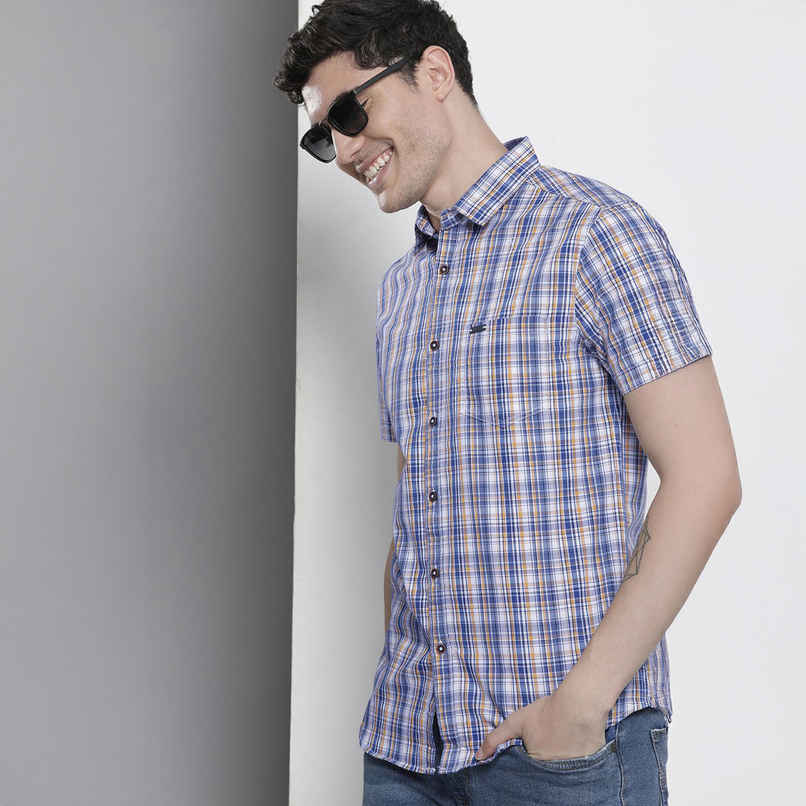 The Indian Garage Co Men's Slim Fit Checked Casual | Blue | M