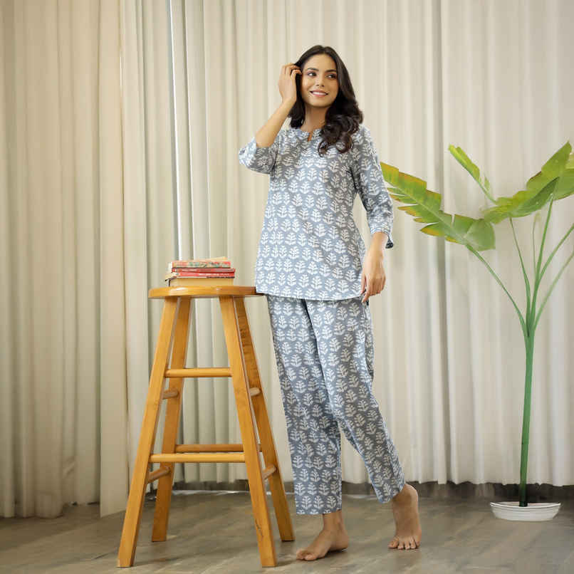Sanskrutihomes Women's Printed Night Suit | Grey - L