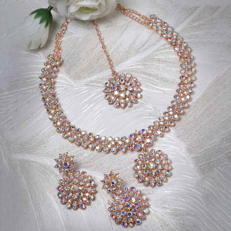 Sukkhi Delightly Gold Plated Rose Gold Stone Studded Choker Necklace Set