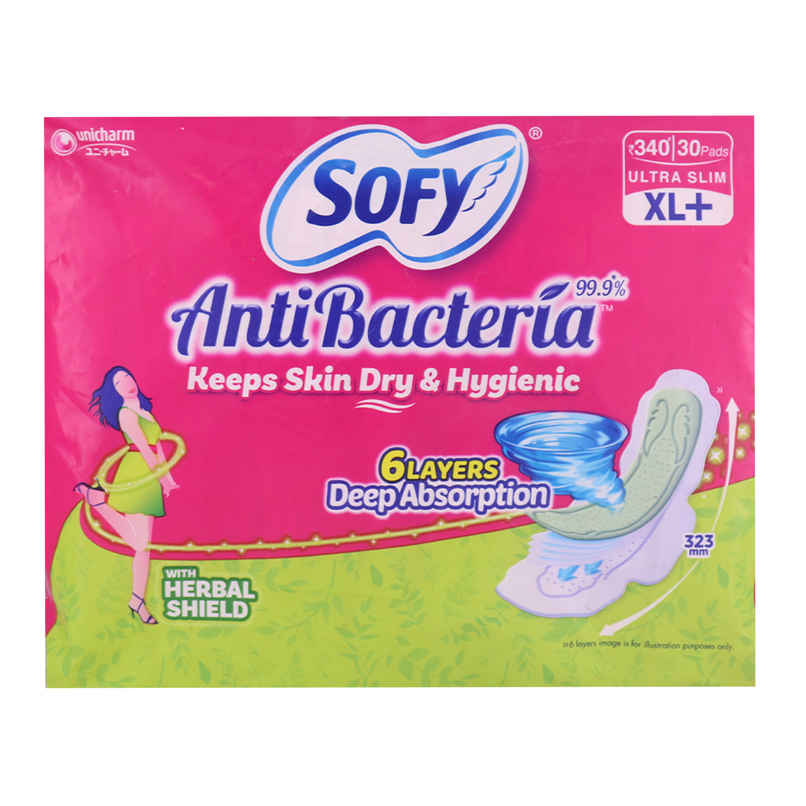 Sofy AntiBacteria XL+ Sanitary Pads |6 Layer Deep Absorption | 323mm