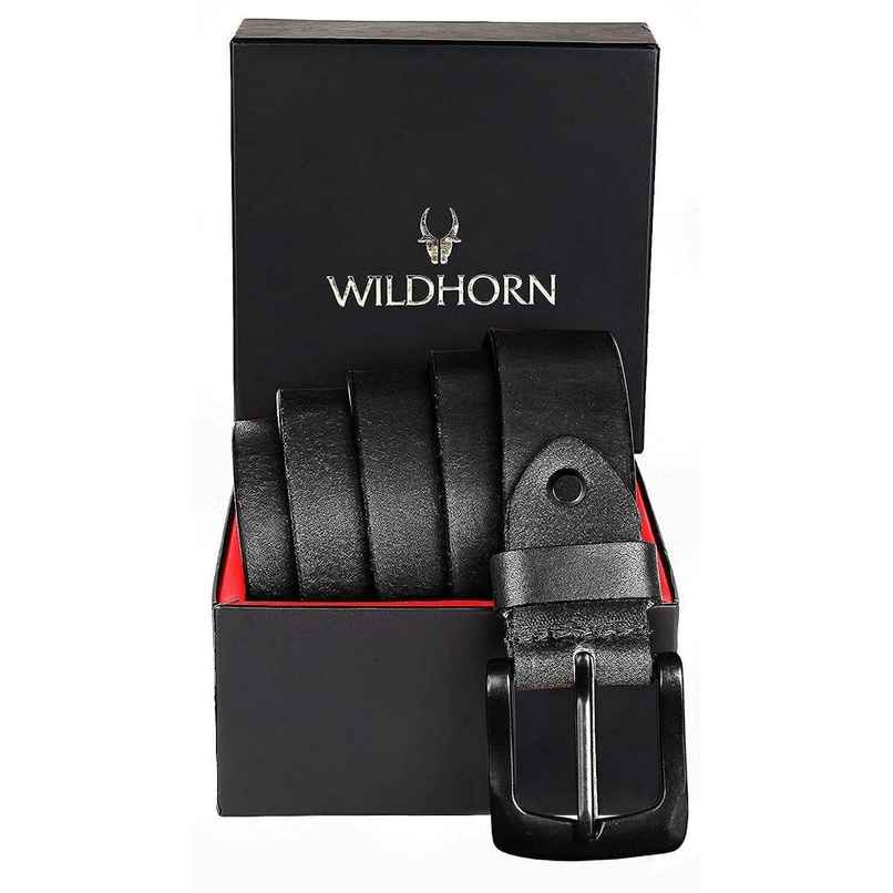 Wildhorn Men's Solid Genuine Leather Leather Belt | Black - Free Size