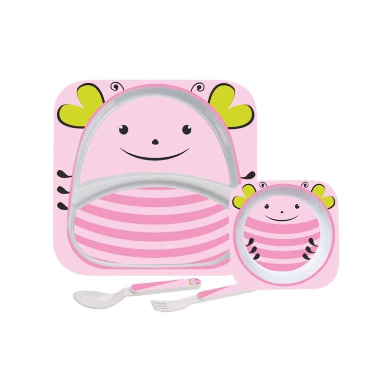 Cello Kids Meal Melamine Dinner Set with Lady Bug Print | Pink, Set of 4