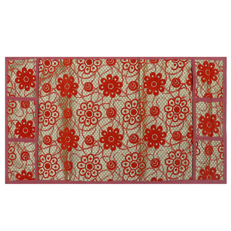 Homeharmony Red Floral Design Fridge Cover With Six Side Pockets Homeharmony Red Floral Design Fridge Cover With Six Side Pockets