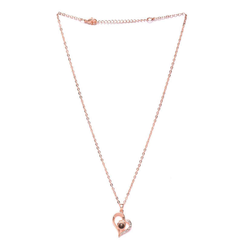 YouBella 18K Rose Gold Plated I Love You in 100 Languages Heart Necklace for Women&Girls(YBNK - 5663)