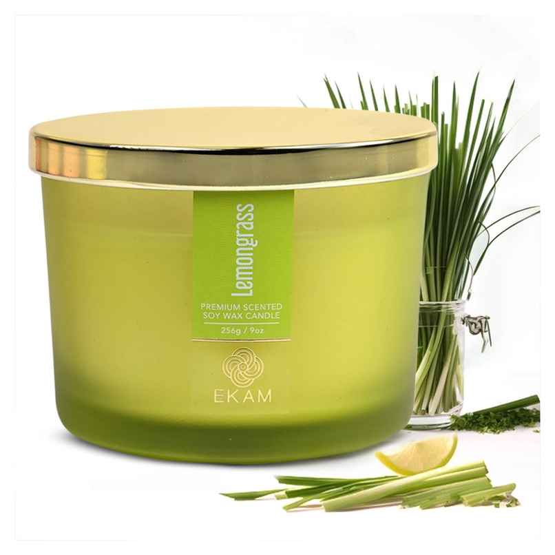 Ekam Lemongrass Scented 3 Wick Soy Candle Ekam Lemongrass Scented 3 Wick Soy Candle
