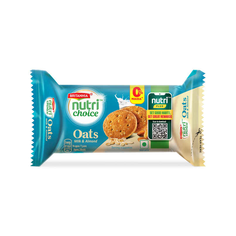 Britannia Nutrichoice Almond and Oats Milk Biscuits | Maida-free and Trans Fat-free