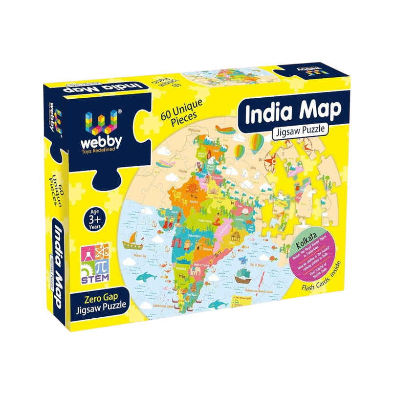 Webby Amazing India Map Jigsaw Floor Puzzle 60 Pcs with 4 Double Sided Flashcards
