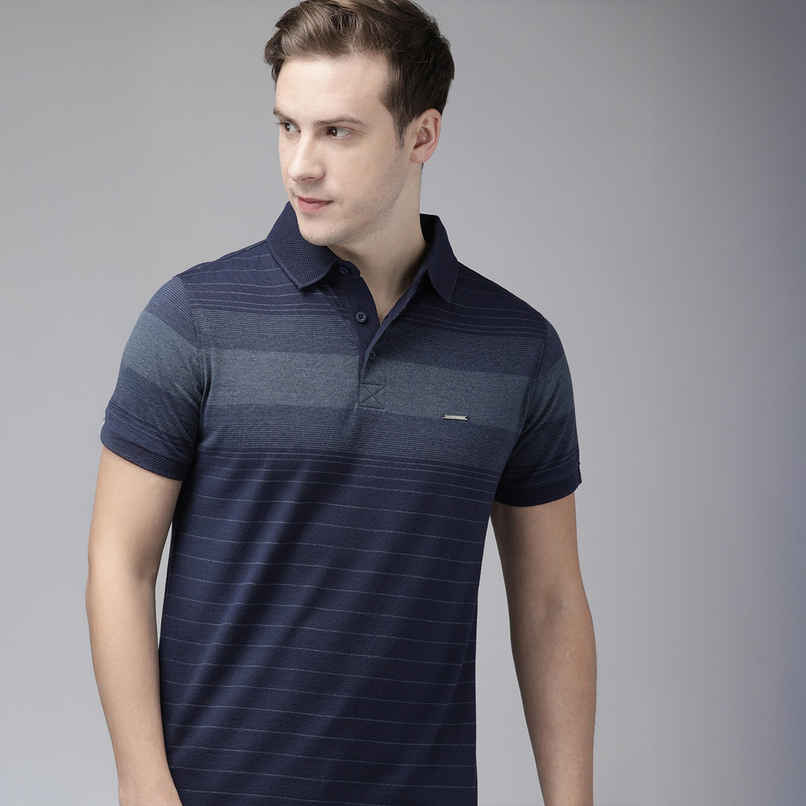 The Bear House Men Vertical Striped Slim Fit Cotton Polo T- Shirt Style-Larsan Color -Blue Size - S
