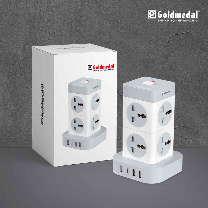 Gold Medal Turbomax 8+4 Extension Board | 8 Universal Sockets with Safety Shutter | 3 USB & 1 USB-C Port | Master Switch with Indicator | 2-Meter Extension Cord