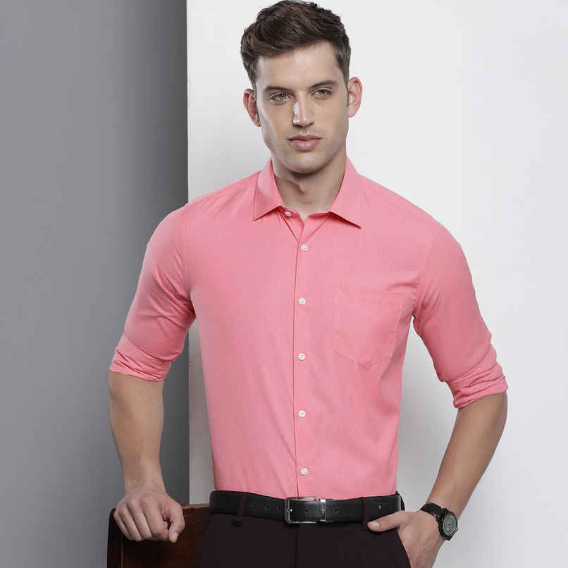 The Indian Garage Co Men's Slim Fit Solid Formal Shirt | Pink - L