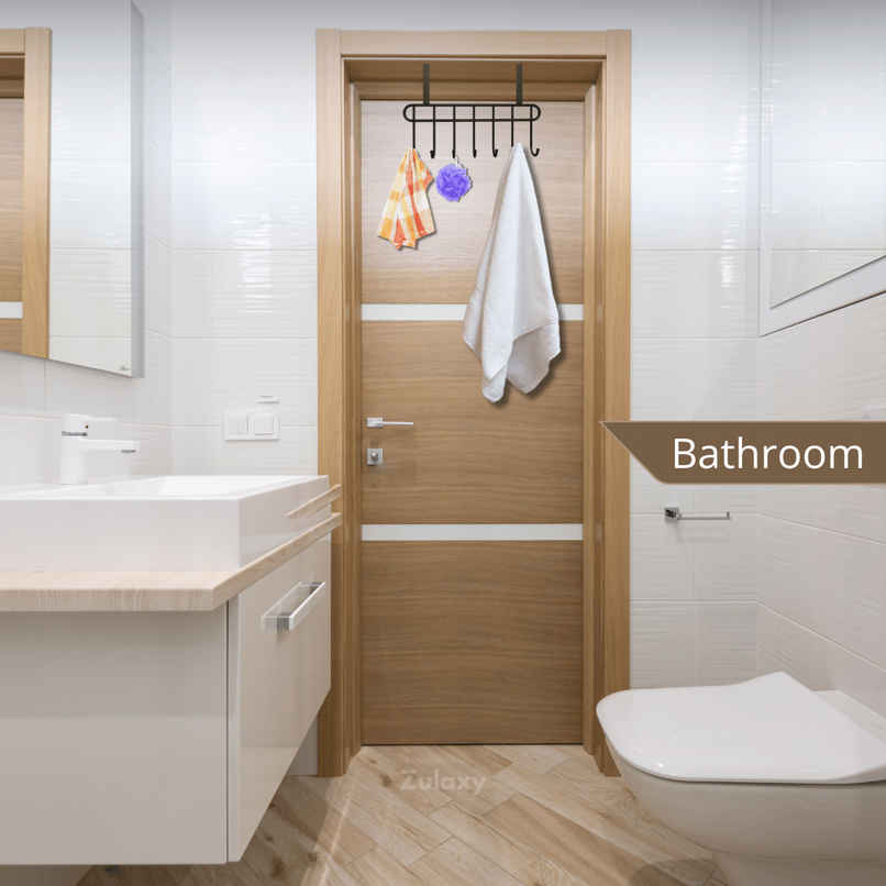 Zulaxy Over-the-Door Cloth Hanging Organizer with 7 Hooks for all Doors | Black Zulaxy Over-the-Door Cloth Hanging Organizer with 7 Hooks for all Doors | Black